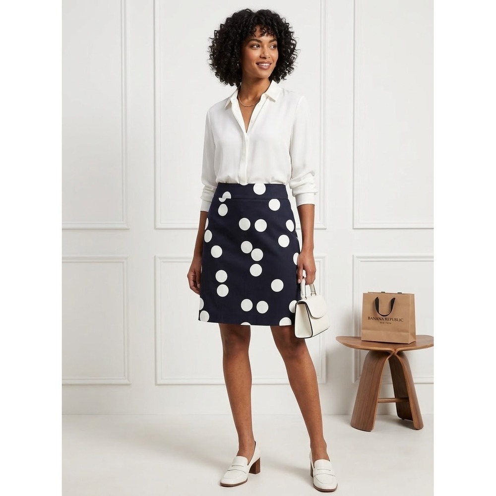 Banana Republic Navy Blue White Polka Dot Pencil Skirt Size 12 969134-00
